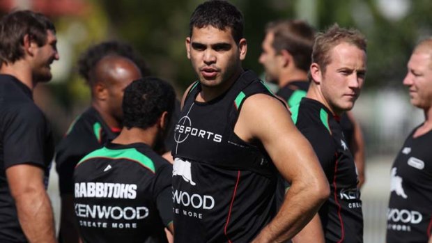 Good to go ... Greg Inglis at training with Souths earlier this year. The Queensland centre is expected to return from injury against the Storm this Sunday.