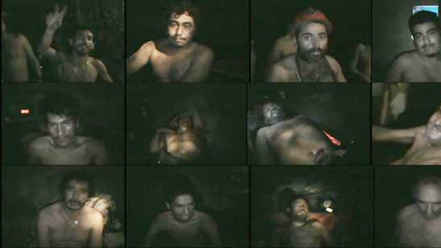 A combination of video grabs shows some of the miners trapped 700 metres underground. Five men did not want to take part in the video <i>Picture: Reuters</i>