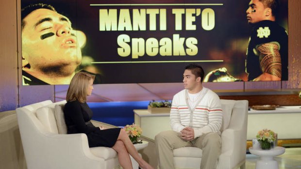 Notre Dame linebacker Manti Te'o talks with host Katie Couric.