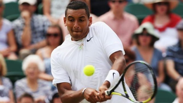 Nick Kyrgios in action against Richard Gasquet at Wimbledon.