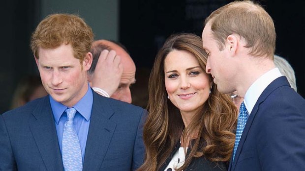 Waiting game: Catherine, Duchess of Cambridge, with husband Prince William (right) and Prince Harry.