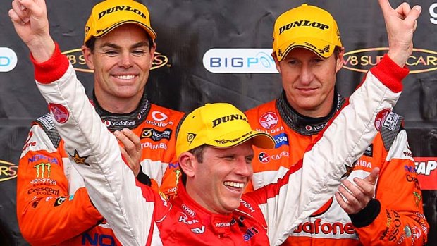 Anything can happen &#8230; Garth Tander, centre.