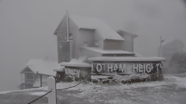 This Hotham Heights chalet looked like a magical snow-covered gingerbread house after an unseasonal cold snap draped a blanket of white over the high country yesterday.