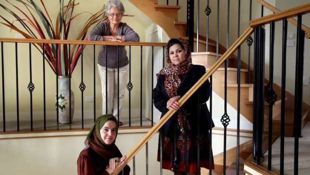 From Afghanistan, Malalai Shinwari (left) and Wazhma Frogh (right) visit prominent Afghan-Australian Nouria Salehi.