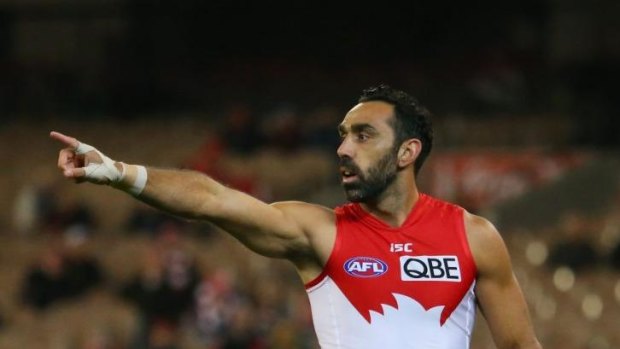 Adam Goodes during his side's win over Essendon on Friday night.