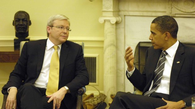 Kevin Rudd, as prime minister, meeting US President Obama in the White House in 2009.