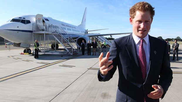 HRH Prince Harry, prepares to leave on his flight from Sydney to Perth.
