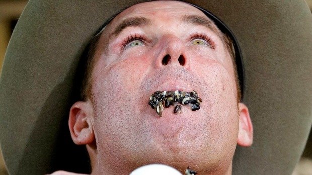 Shane Warne eating something disgusting for I'm A Celebrity Australia.