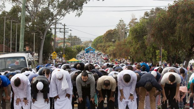Prayers at Lakemba Mosque during Eid al-Adha in Bankstown, NSW on October 4, 2014.