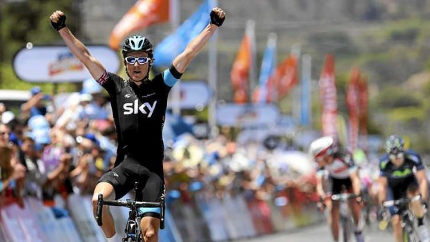 Geraint Thomas streaks away to claim the race lead in the Tour Down Under.