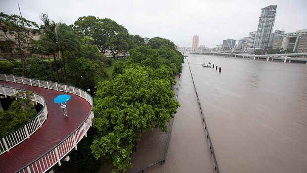 South Bank during the January floods. Many businesses were affected, and underground car parks are finally due to re-open three months on.