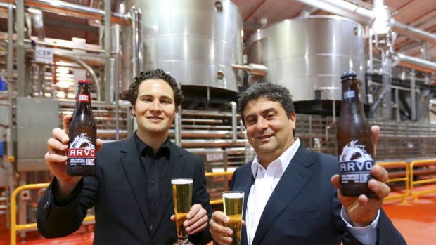 Yellow to amber: Daniel Casella (left) and John Casella with the beer they have added to their company's multimillion-dollar empire.