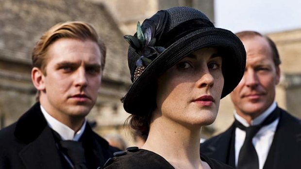Dan Stevens, Michelle Dockery and Iain Glen in <em>Downton Abbey</em>.