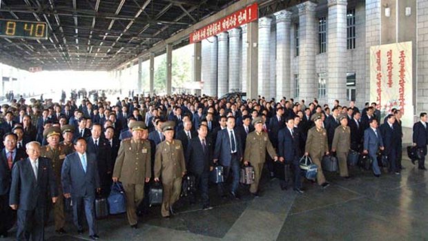 Delegates arrive in Pyongyang for the conference.