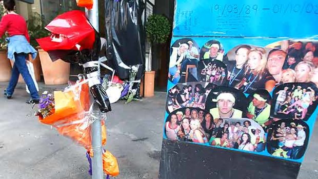 A shrine to Queensland athlete Dean Hofstee, who died after being struck by a car at Southbank yesterday.