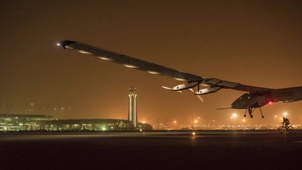 Solar Impulse 2 in Oman before its flight to India.
