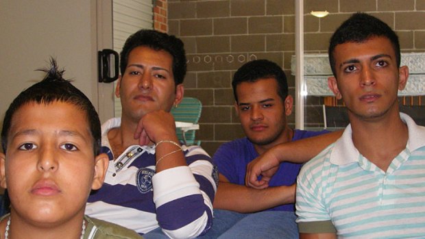 Allegedly threatened with a cattle prod-like baton ... (from left)  Mohammed, Median, Ali and Hussain.