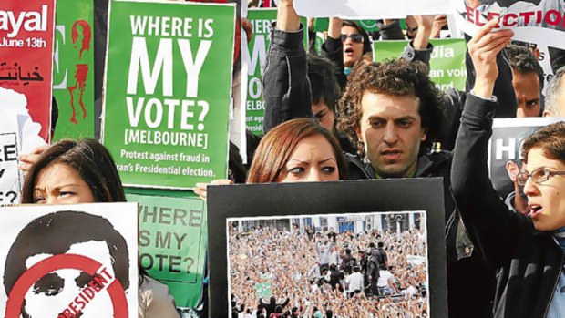 Protesters gather at Melbourne's Federation Square to decry Iran's "stolen election".