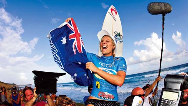 A very happy Gilmore ... Stephanie Gilmore celebrates a fourth consecutive ASP Women's World Tour title following her victory in Puerto Rico.