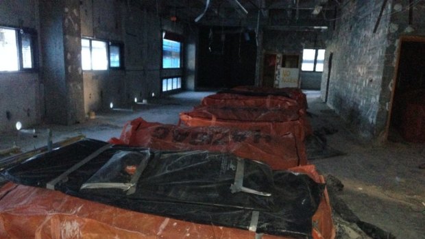 Wrapped asbestos in Queensland's partially-demolished law court buildings in George Street.