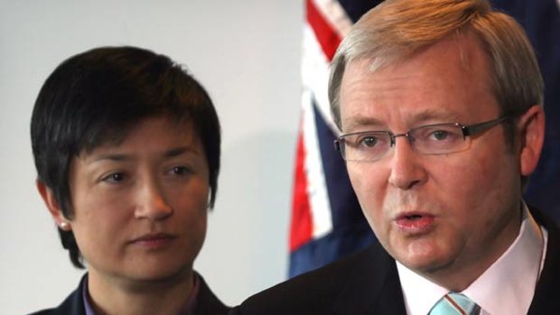 Kevin Rudd and Climate Change Minister Penny Wong yesterday.