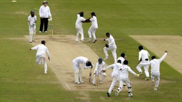 Sri Lanka celebrate winning the Test series.