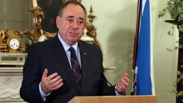 Scotland's First Minister Alex Salmond announces in Edinburgh that he will resign.
