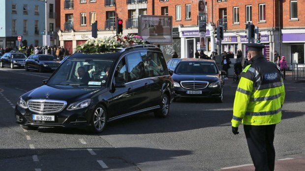 David Byrne's funeral cortege on the way through the streets of Dublin on Monday.