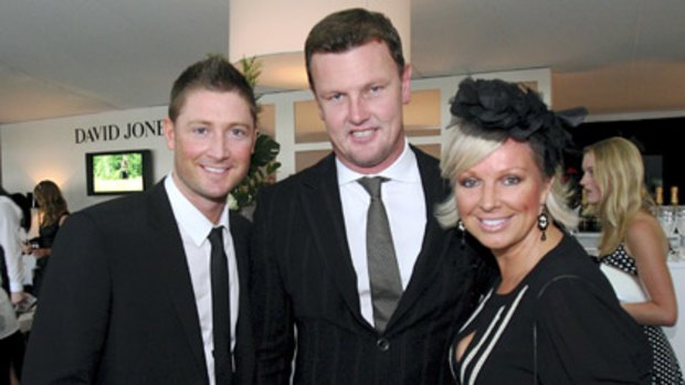 Michael Clarke, Anthony Bell and Shelley Barrett under the DJs marquee.