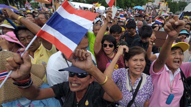 Anti-government protesters rally in Bangkok on Sunday.