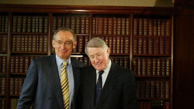 Bob Carr, then NSW Premier, with Neville Wran in 2005. 