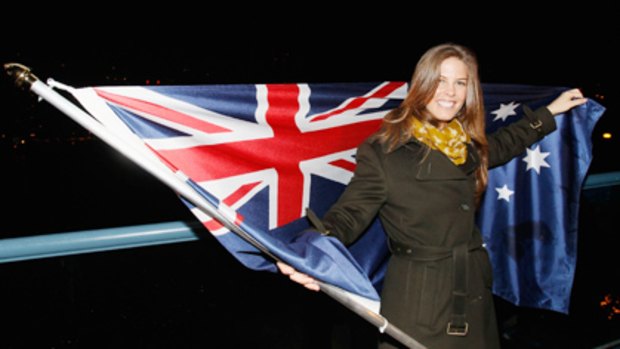 On board ... snowboarder Torah Bright with the Australian flag.