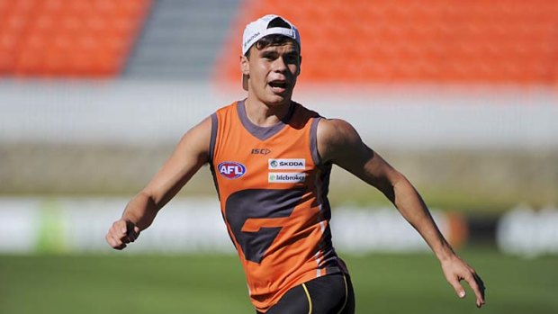 Teen debutant: Zac Williams, 18, at GWS Giants training in Canberra. He will play the Suns in his first seniors game against Gold Coast on Saturday.