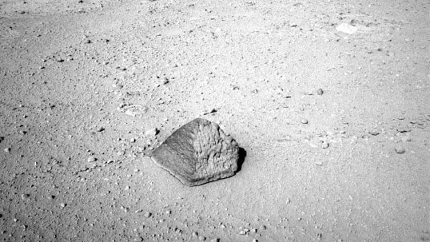 An image collected NASA's Mars rover Curiosity during the mission's 43rd Martian day, ending with this rock about 2.5 metres in front of the rover.
