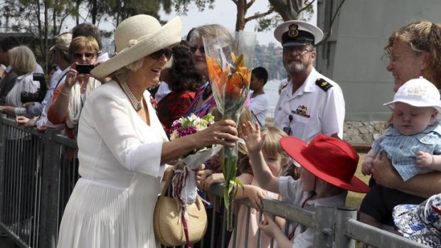 Camilla, Duchess of Cornwall, greets Defence Force personnel and their families. The royal couple are in Australia on the second leg of a Diamond Jubilee Tour.