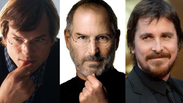 Can Christian Bale (right) do a better job of portraying Apple Guru Steve Jobs (centre) than Ashton Kutcher?