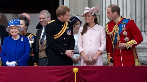 The royal family will soon expand by one: (From left) Queen Elizabeth with Princess Anne, Prince Andrew, Prince Harry, Princess Eugenie, Prince William and Catherine, Duchess of Cambridge, on the balcony of Buckingham Palace.