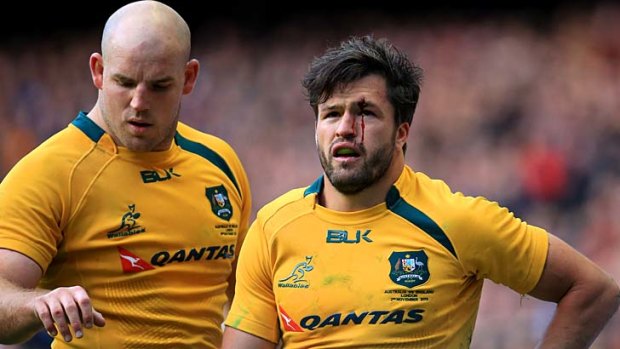 Stephen Moore and Adam Ashley-Cooper during the loss to England.