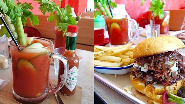 Bloody Mary and pulled beef brisket brioche at Side Door BBQ