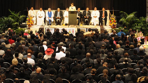 Premier Anna Bligh addresses the gathering of more than 4000 mourners on Thursday night.