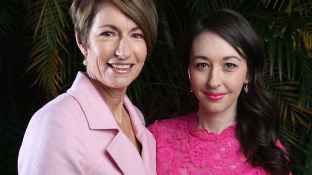 Speaking out: Margie Abbott and Krystal Barter support Bright Pink Lipstick Day.