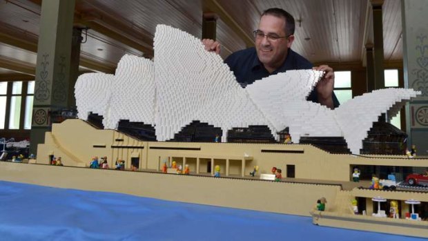 Ryan McNaught at Brickvention with the model of the Sydney Opera House he has built out of Lego.
