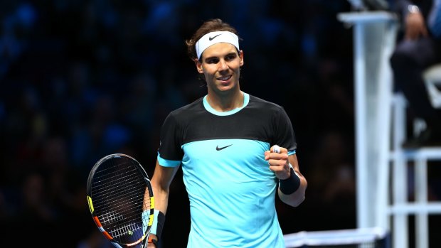 Winning form: Rafael Nadal celebrates his victory over David Ferrer.