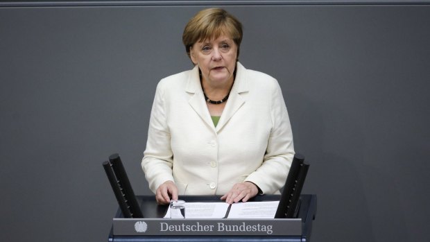 Angela Merkel addresses the German parliament on June 28 on Britain's decision to leave the European Union.