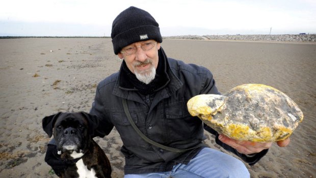 Ken Wilman and his dog Madge with their unexpectedly valuable lump of whale vomit.