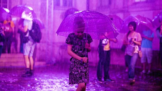 Pierre Ardouvin's light and sound work pays homage to Prince's Purple Rain.