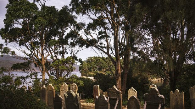 Gravestones mark the 19th-century burial sites mostly of convicts from the historic Port Arthur prison.