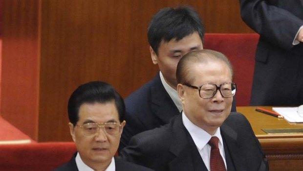 Reunification call ... Chinese President, Hu Jintao, left, with former president Jiang Zemin.