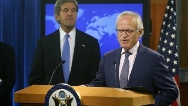 Stepping back: Martin Indyk with US Secretary of State John Kerry.