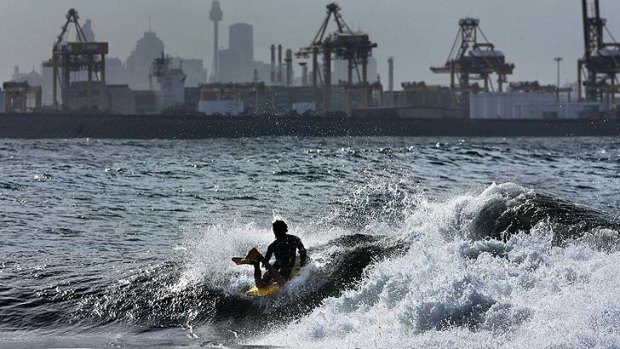 Surf's up ... in the bay by the refinery at Kurnell.